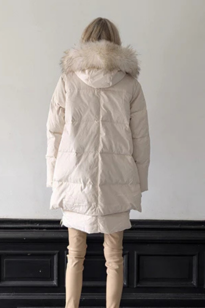 Lewinsky Coat Michelle Bleached Racoon Trim Off-White