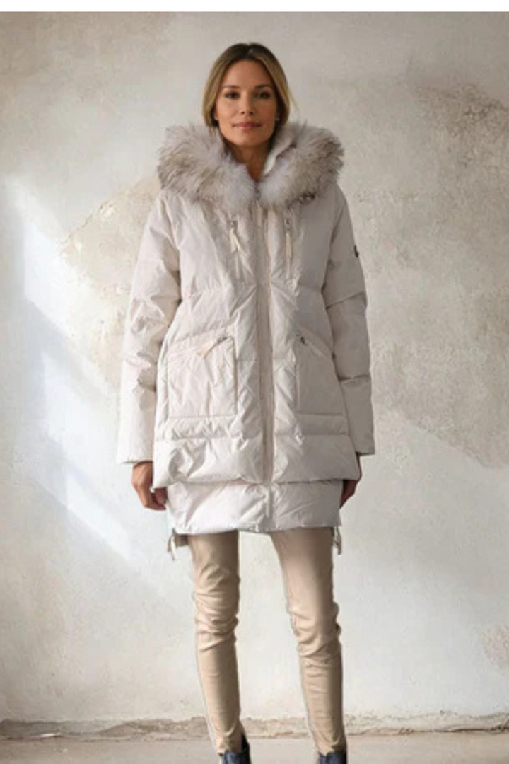 Lewinsky Coat Michelle Bleached Racoon Trim Off-White