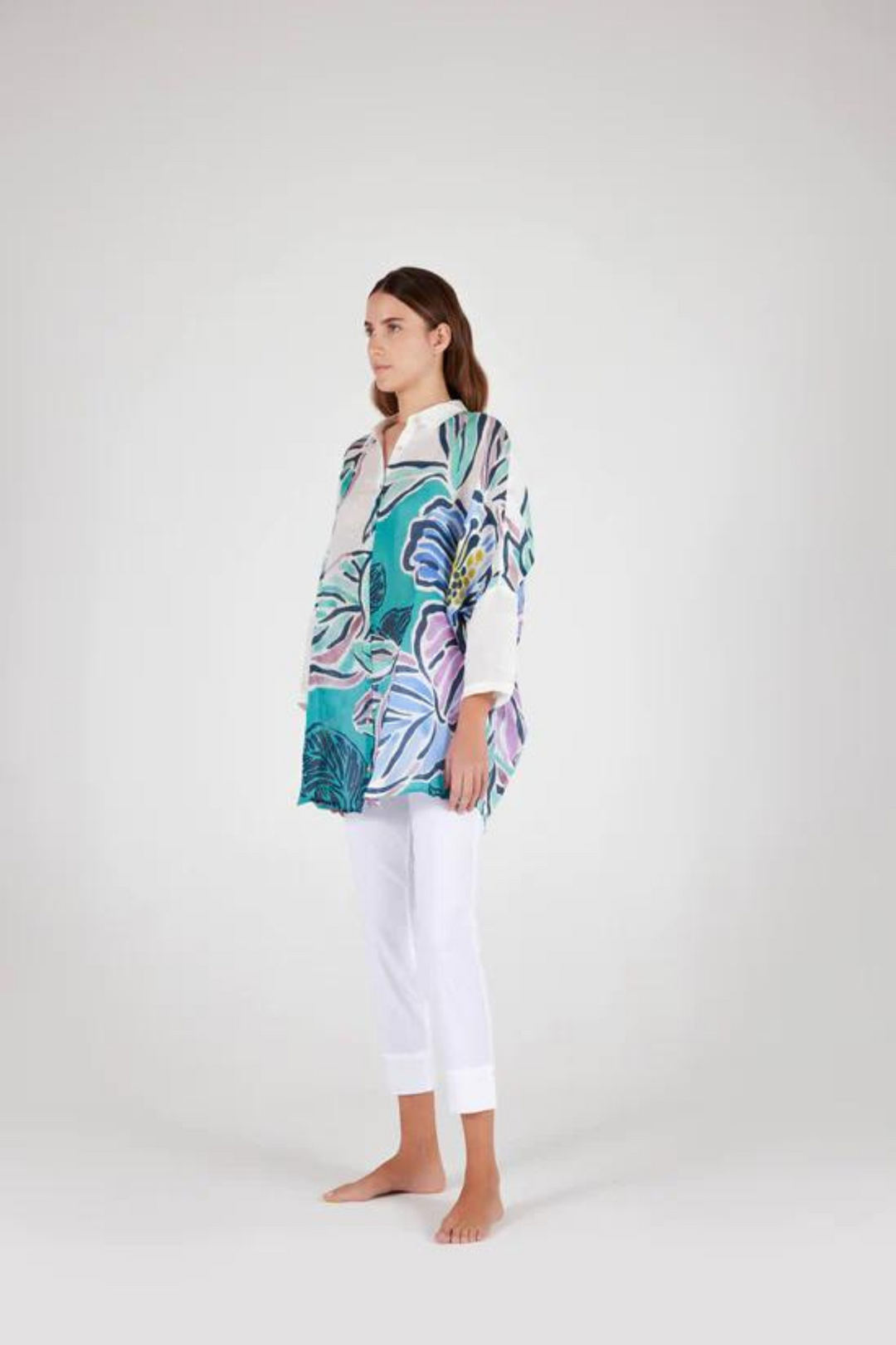 120% Lino Short-Sleeved Kaftan Printed