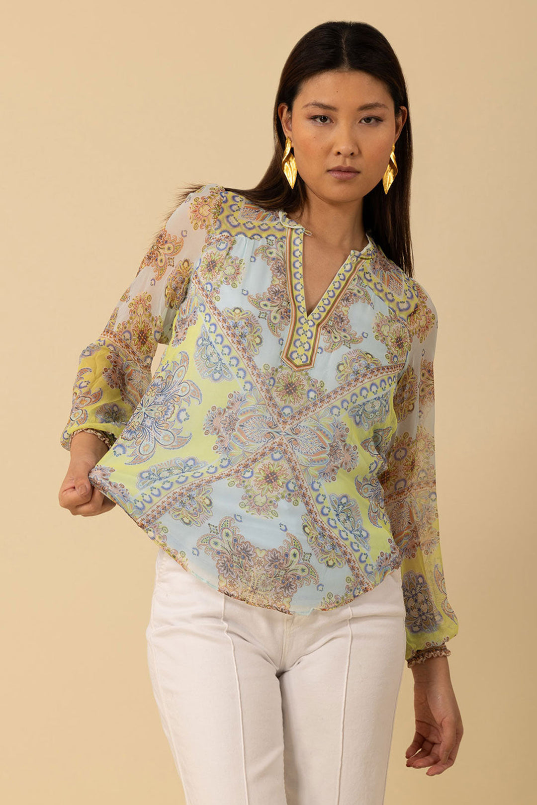 Hale Bob H4YAS210A Renata Silk Top Turquoise - Lonah Boutique