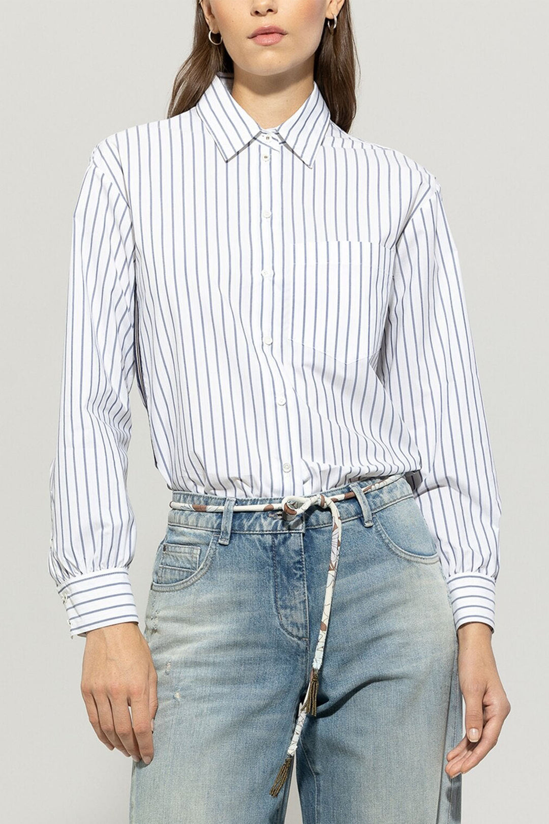 Luisa Cerano Shirt Blouse Blue Stripe 218555 3723 - Lonah Boutique