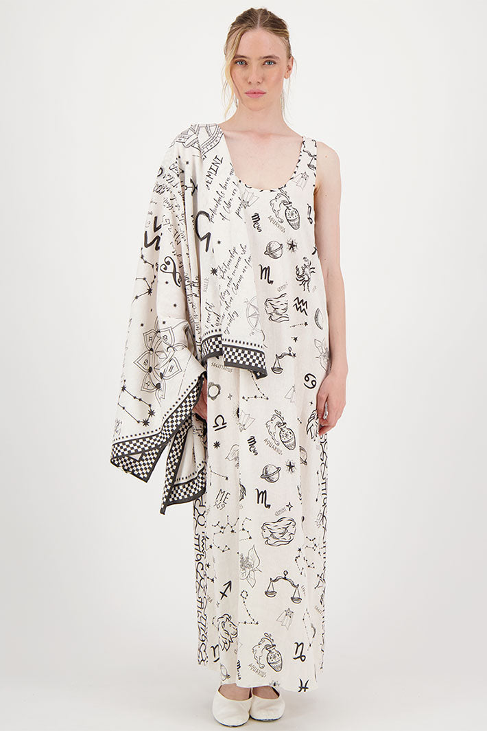 Me369 Allison Zodiac Print Sleeveless Maxi Dress Off White 125L70802 - Lonah Boutique Westbourne