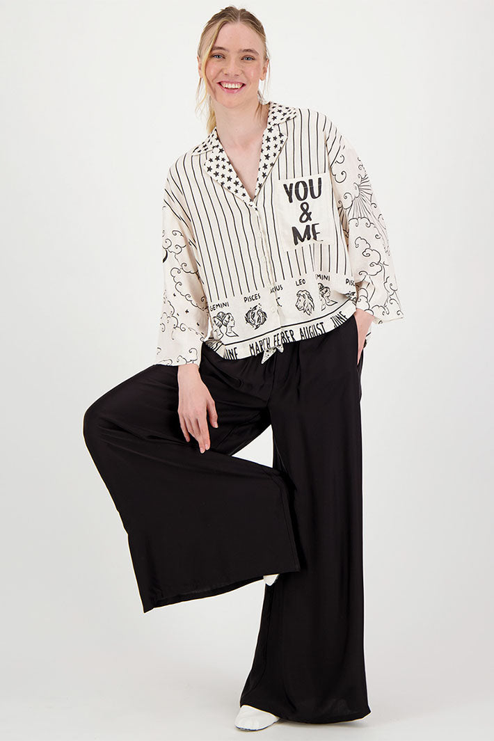 Me369 Nori Zodiac Print Cropped Shirt Off White 125L31396 - Lonah Boutique Westbourne