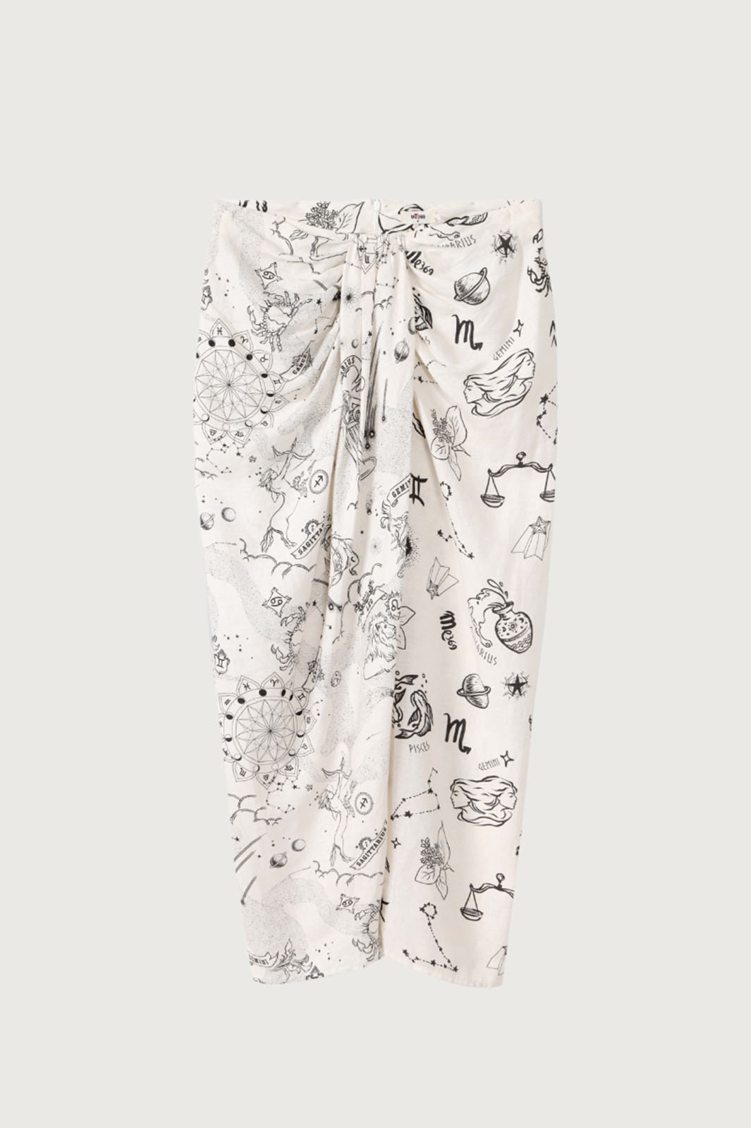 Me369 Visa Zodiac Print Tie Front Skirt Off White 125L60359 - Lonah Boutique Westbourne