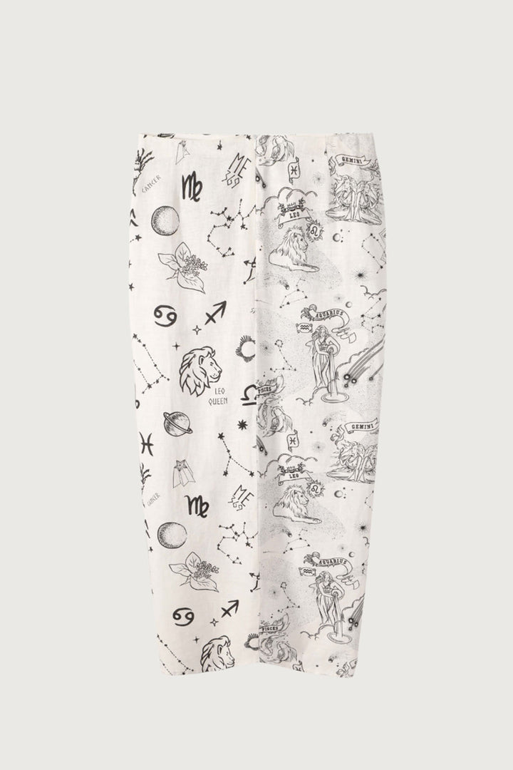 Me369 Visa Zodiac Print Tie Front Skirt Off White 125L60359 - Lonah Boutique Westbourne