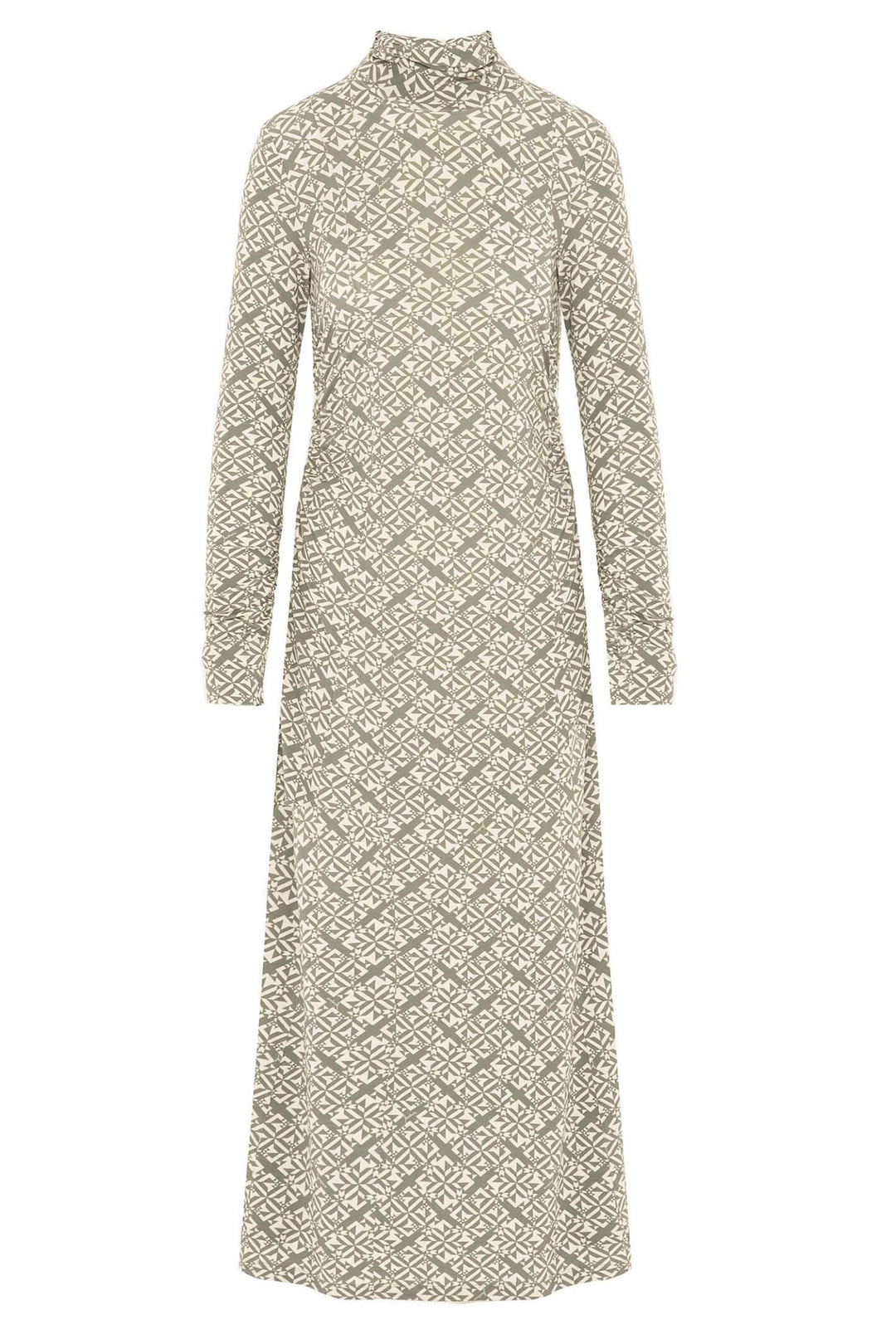 Beatrice B 6847 Sage Green Geo Print Long Jersey Dress - Lonah Boutique