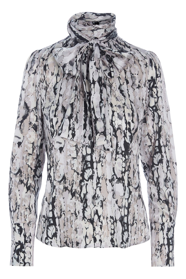 Dea Kudibal Elsa 02-0722 Black White Bark Print Blouse With Bow - Lonah Boutique