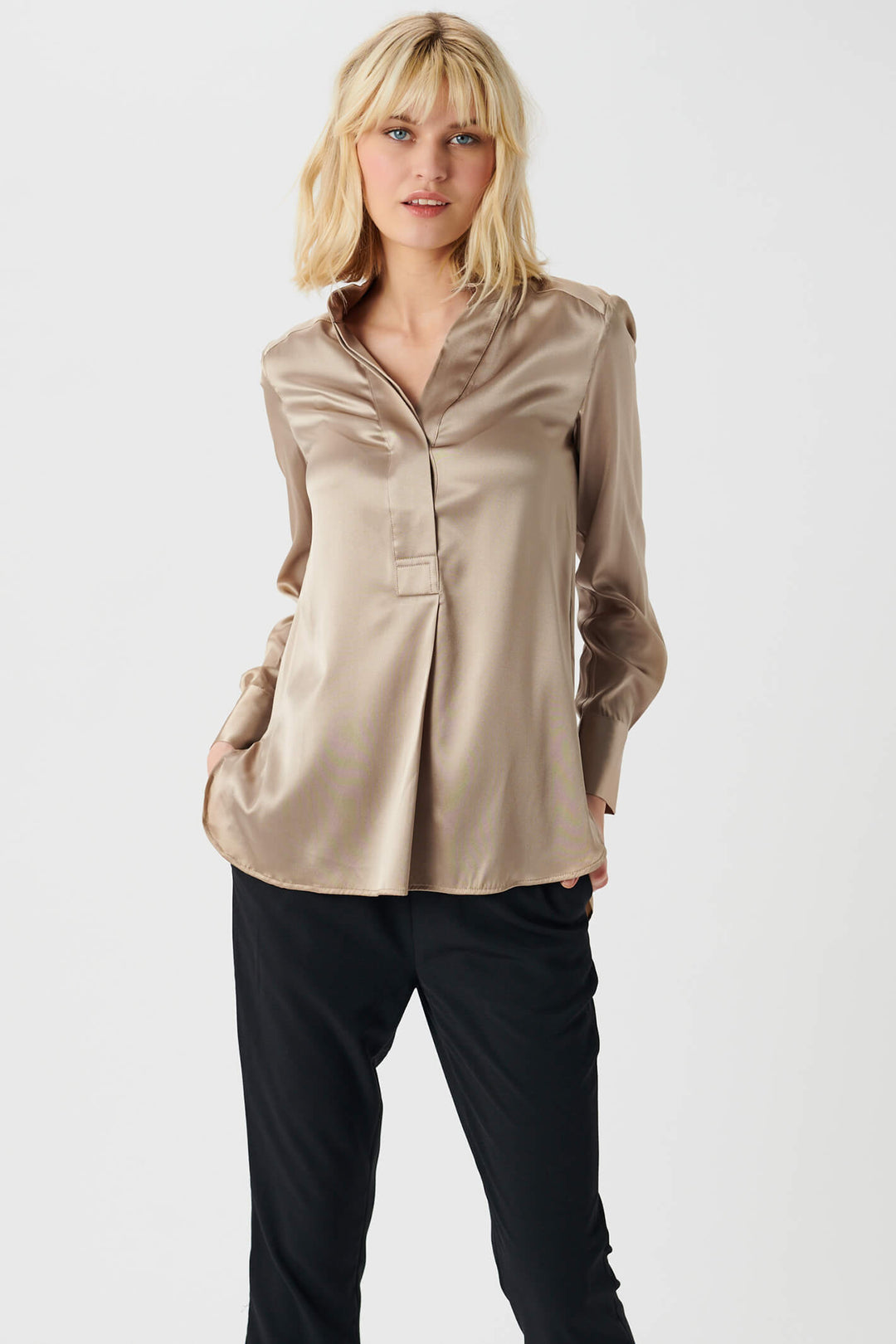 Dea Kudibal Nate 18-0722-1544 Beige Canvas Silk Blouse - Lonah Boutique